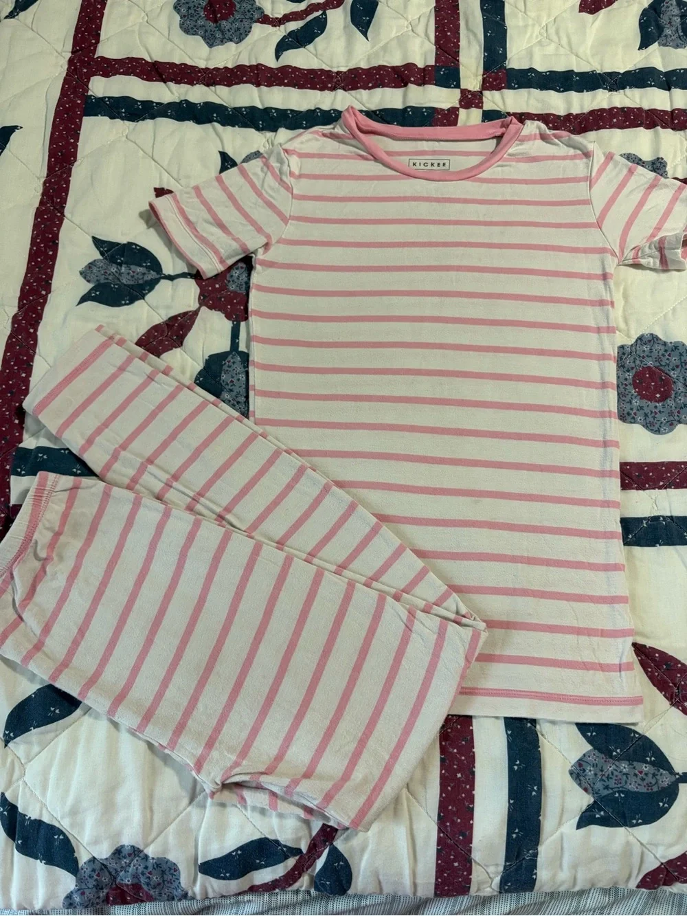 KicKee Pants Pink Stripe 2 Piece Bamboo Short-Sleeve Pajama Set Girl’s Size 12